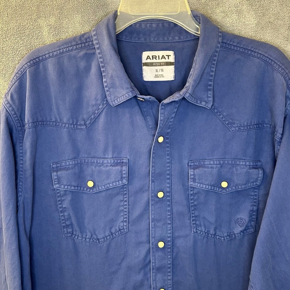 Ariat Jurlington Retro Fit Mens XL Western Snap Long Sleeve Shirt Blue